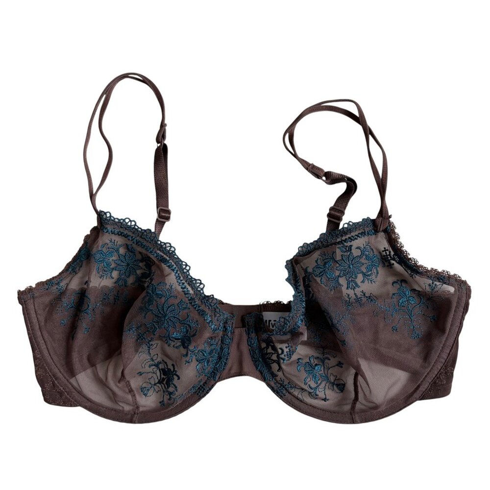 Wolford Lace Underwire Bra (Brown with Teal Floral Print) - Size 36D